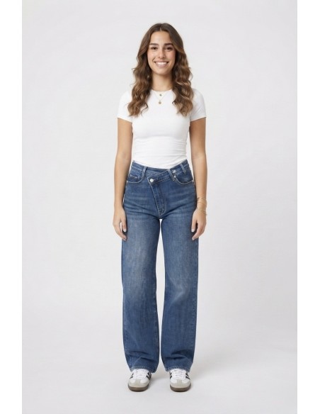 Jean wide leg croisé taille haute - vue portée