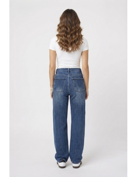 Jean wide leg croisé taille haute - jean asymétrique femme de dos