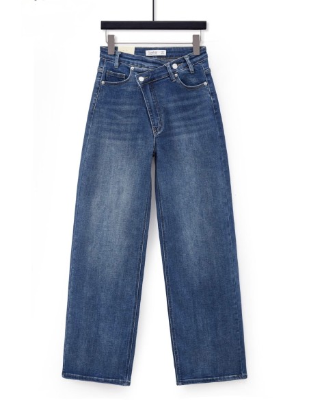 Jean wide leg croisé taille haute - vue à plat de face