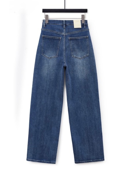 Jean wide leg croisé taille haute - jean asymétrique femme vue à plat de dos