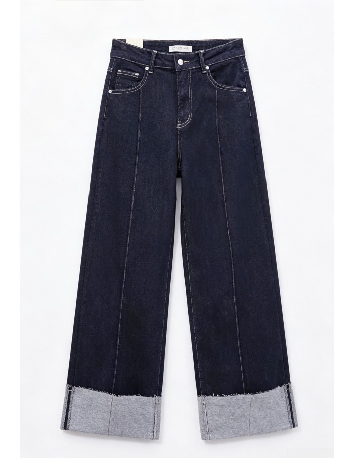 Jean large revers - denim brut vue de face