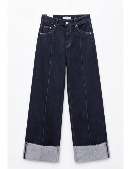 Jean large revers - denim brut vue de face