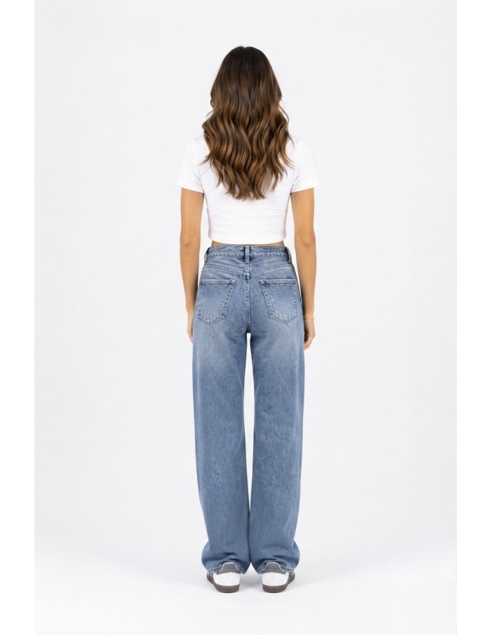 Jean femme bleu clair coupe wide leg vue de dos