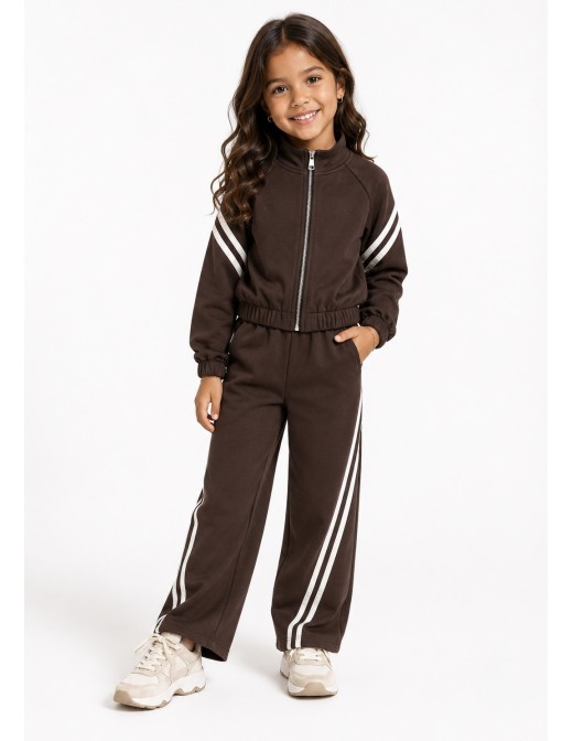 Ensemble jogging fille bicolore - porté de face