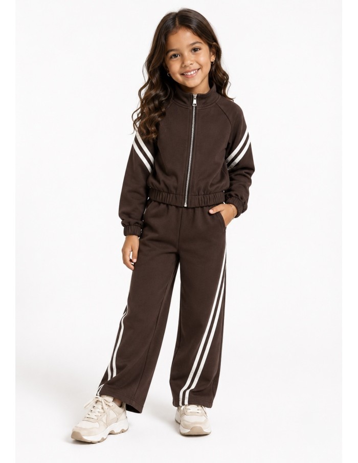 Ensemble jogging fille bicolore - porté de face