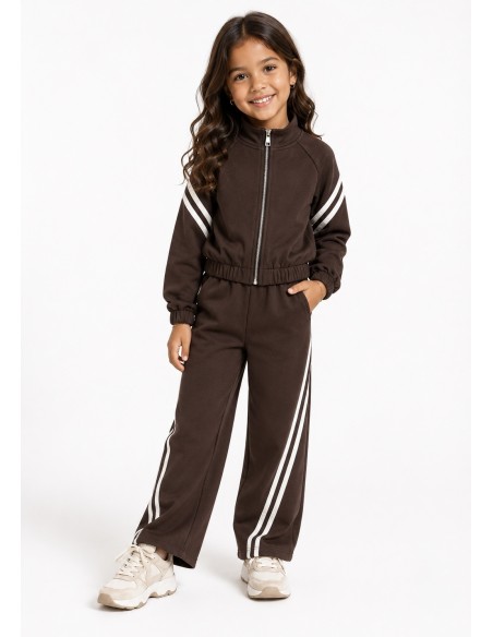 Ensemble jogging fille bicolore - porté de face