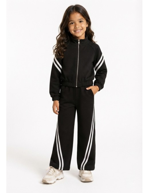 Ensemble jogging fille bicolore - porté de face