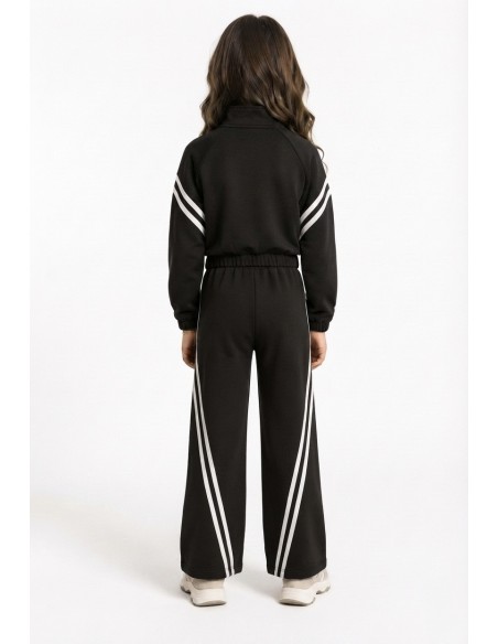 Ensemble jogging fille bandes contrastées - porté de dos