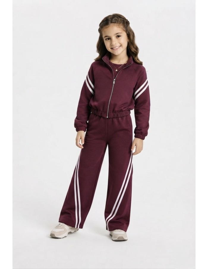 Ensemble jogging fille bicolore - porté de face