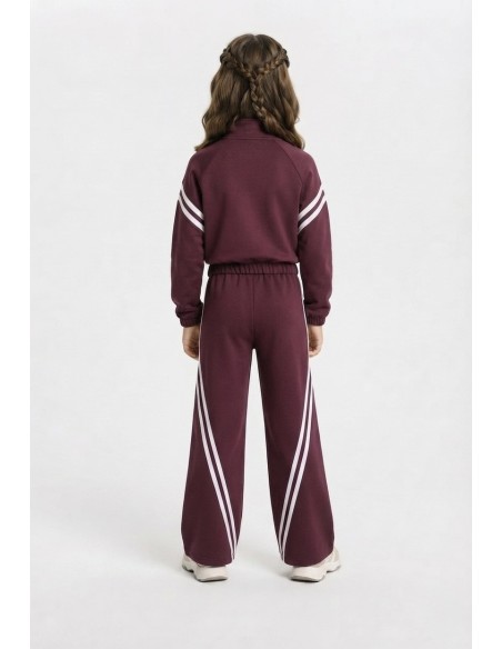 Ensemble jogging fille bandes contrastées - porté de dos