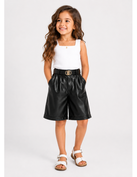 Short Bermuda Similicuir Noir Fille | Zerda
