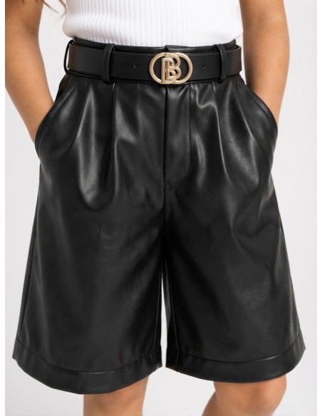 Short Bermuda Similicuir Noir Fille | Zerda