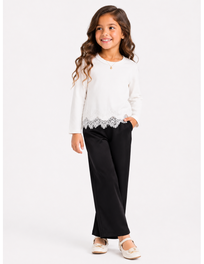 Top Blanc Dentelle Fille Manches Longues | Zerda