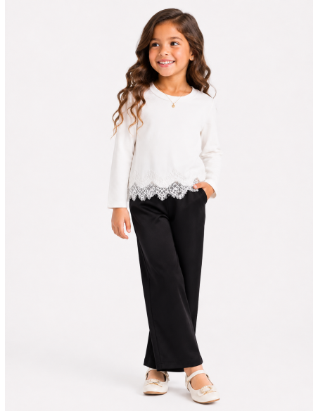 Top Blanc Dentelle Fille Manches Longues | Zerda