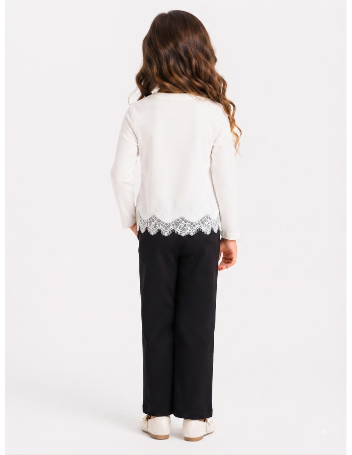 Top Blanc Dentelle Fille Manches Longues | Zerda