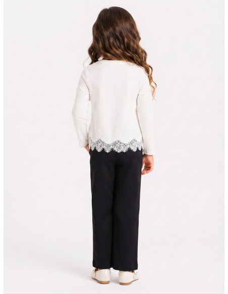 Top Blanc Dentelle Fille Manches Longues | Zerda