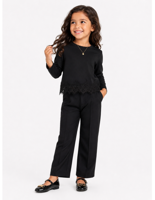 Top Noir Dentelle Fille Manches Longues | Zerda 2