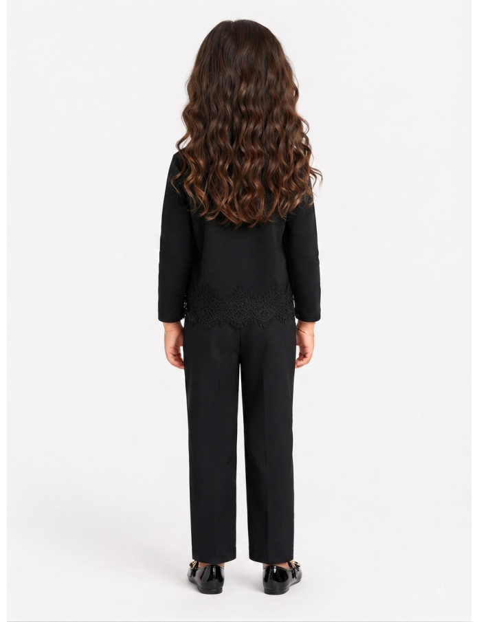 Top Noir Dentelle Fille Manches Longues | Zerda