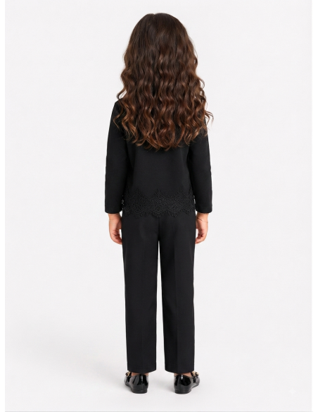 Top Noir Dentelle Fille Manches Longues | Zerda