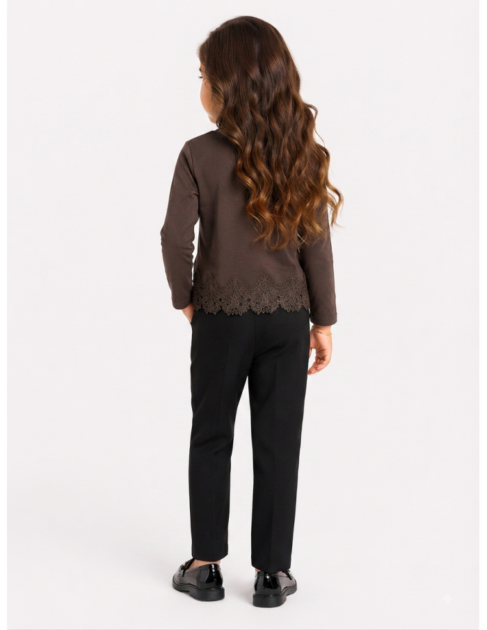 Top Chocolat Dentelle Fille Manches Longues | Zerda