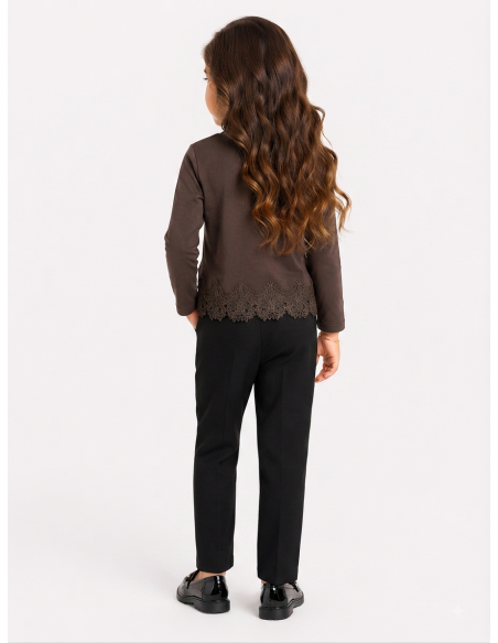 Top Chocolat Dentelle Fille Manches Longues | Zerda