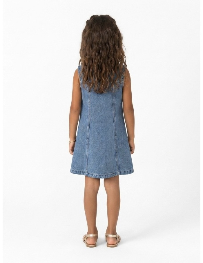 Robe denim boutonnée fille - portée de dos