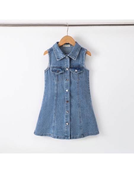 Robe en Jean Bleu Fille Sans Manches | Zerda
