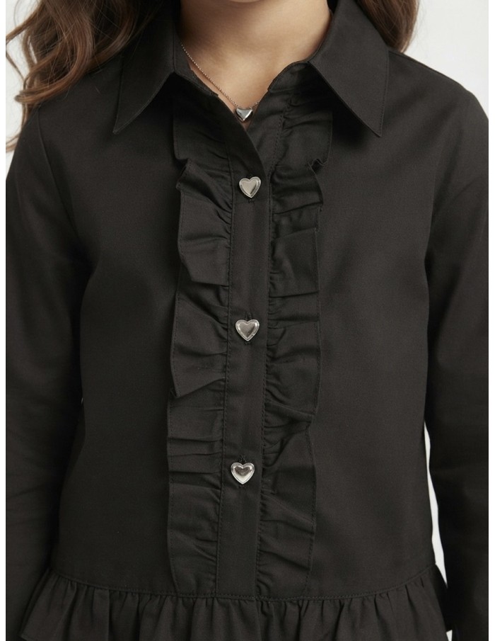 Chemise Noire Manches Longues Fille | Zerda