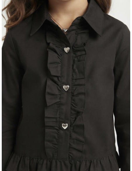 Chemise Noire Manches Longues Fille | Zerda