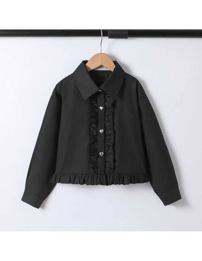 Chemise Noire Manches Longues Fille | Zerda