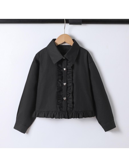 Chemise Noire Manches Longues Fille | Zerda
