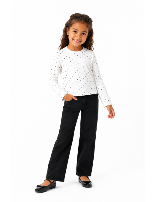 T-shirt Blanc à Pois Noirs Manches Longues Fille - 4 à 14 ans 2