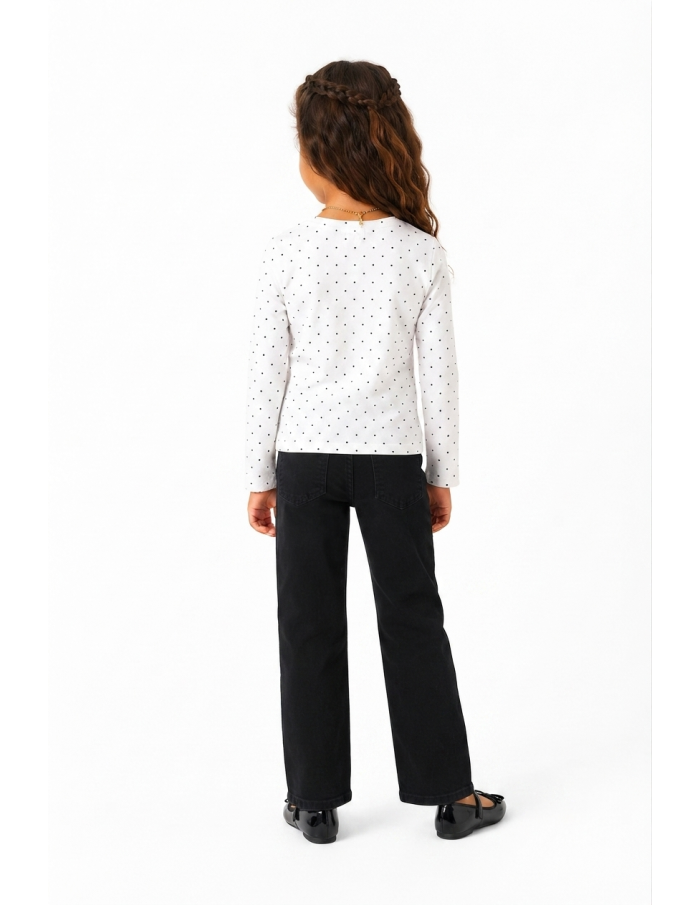 T-shirt fille imprimé pois noirs - détail motif et col