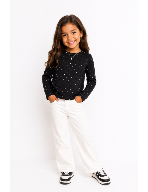 T-shirt Noir à Pois Manches Longues Fille | Zerda 2