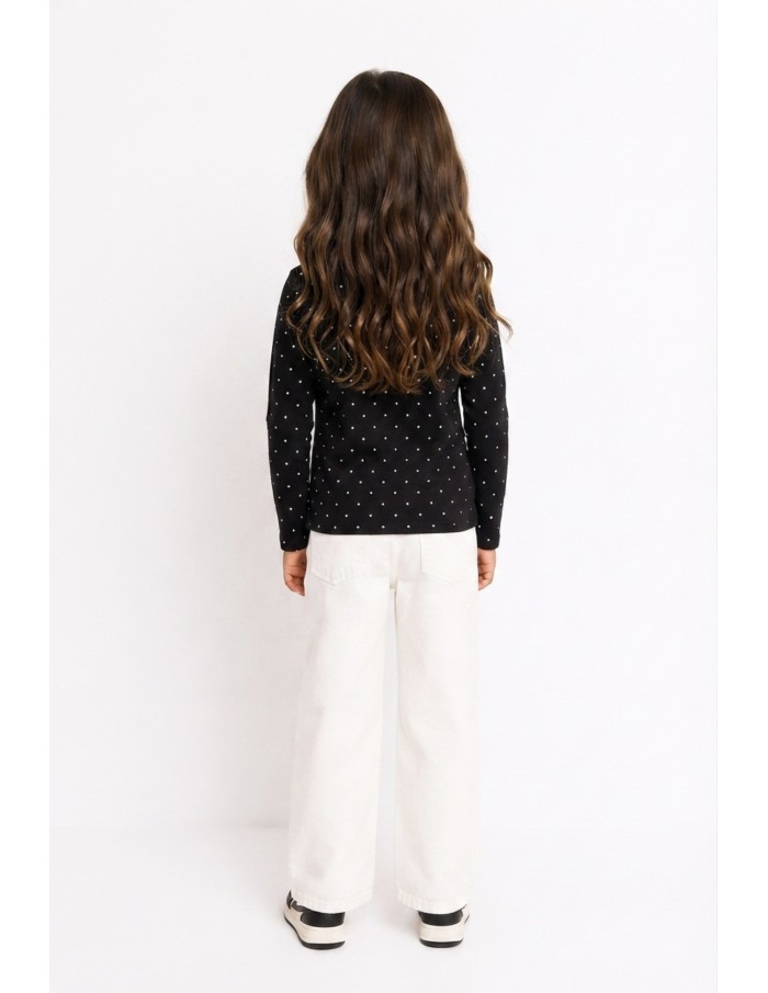 T-shirt Noir à Pois Manches Longues Fille | Zerda