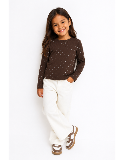 T-shirt Chocolat à Pois Manches Longues Fille | Zerda 2