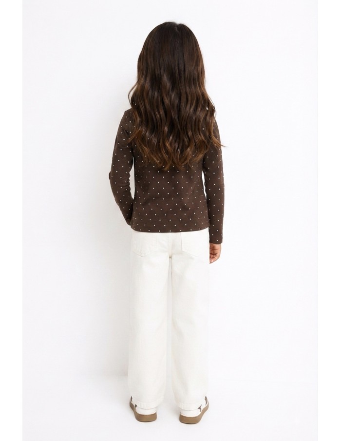 T-shirt Chocolat à Pois Manches Longues Fille | Zerda