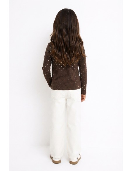 T-shirt Chocolat à Pois Manches Longues Fille | Zerda