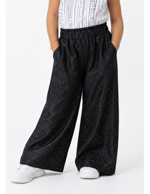 Pantalon strass noir fille - porté de face