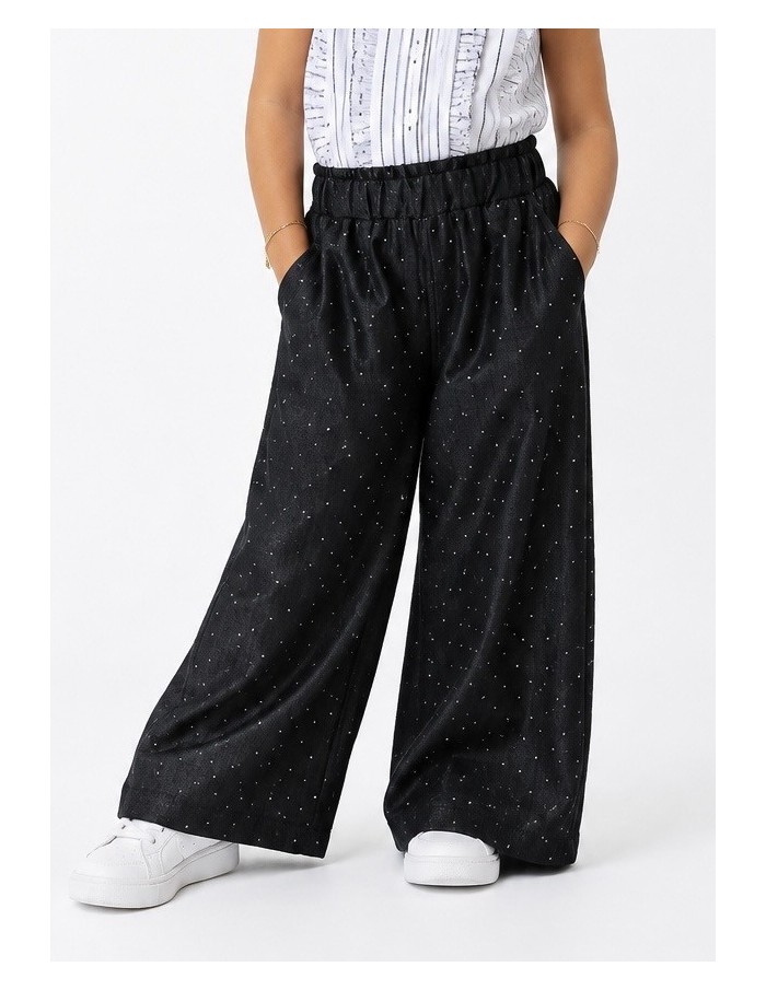 Pantalon strass noir fille - porté de face