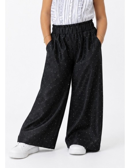 Pantalon strass noir fille - porté de face