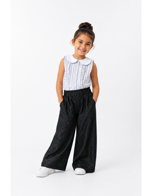 Pantalon strass noir fille - porté de face 2
