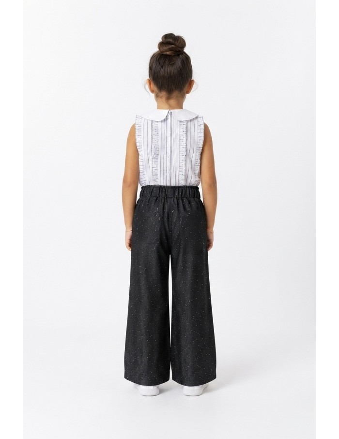 Pantalon large taille élastique strass - vue à plat