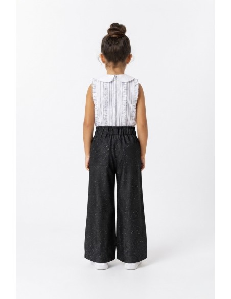 Pantalon large taille élastique strass - vue à plat