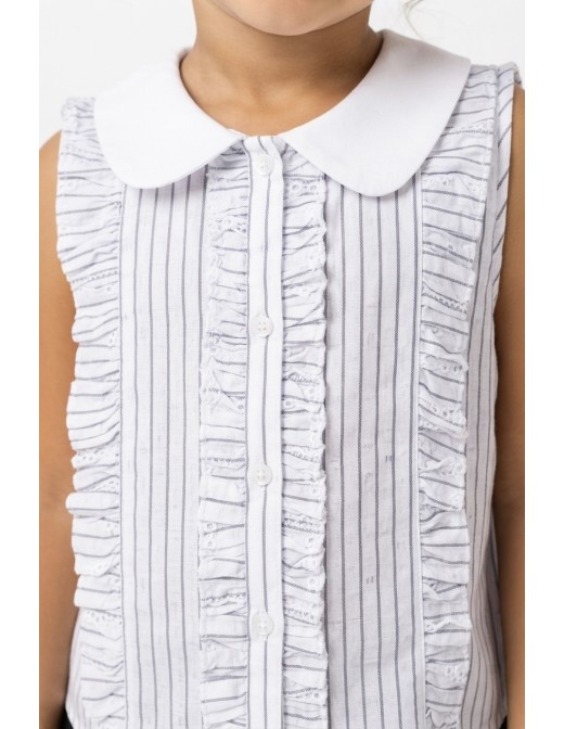 Ensemble chemise rayée jupe noire fille - porté de face 2