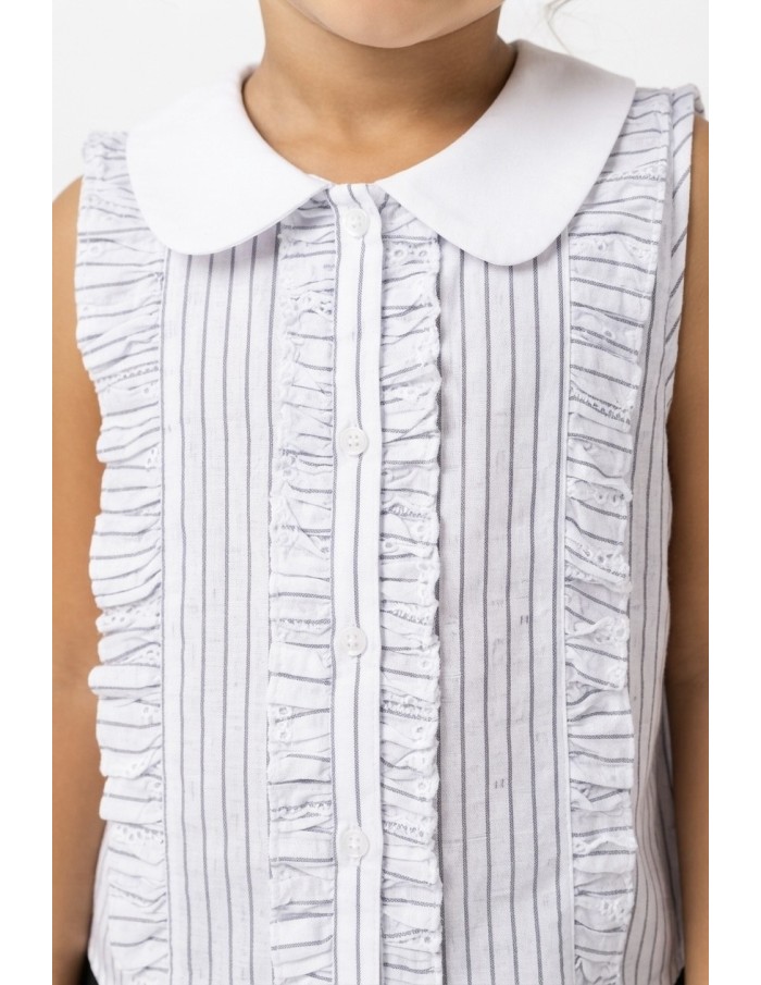 Ensemble Chemise Rayée Jupe Noire Fille | Zerda