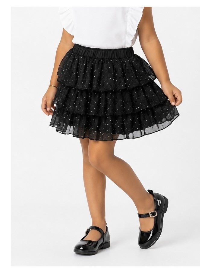 Jupe Noire Volants Strass Fille | Zerda