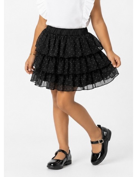 Jupe Noire Volants Strass Fille | Zerda