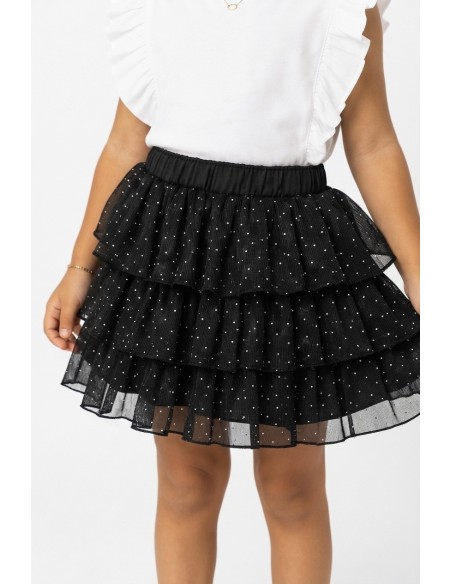 Jupe Noire Volants Strass Fille | Zerda