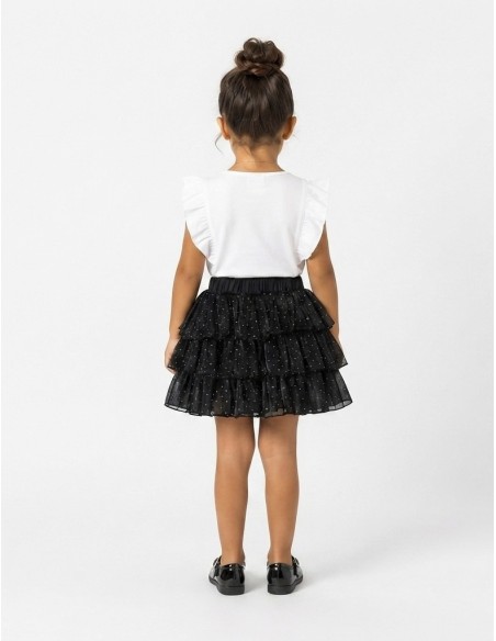Jupe Noire Volants Strass Fille | Zerda